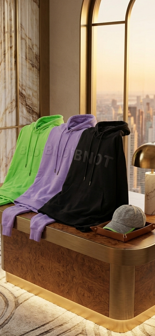 Bnot unisex hoodies in padtel lavender ,bamboo green,black displayed 